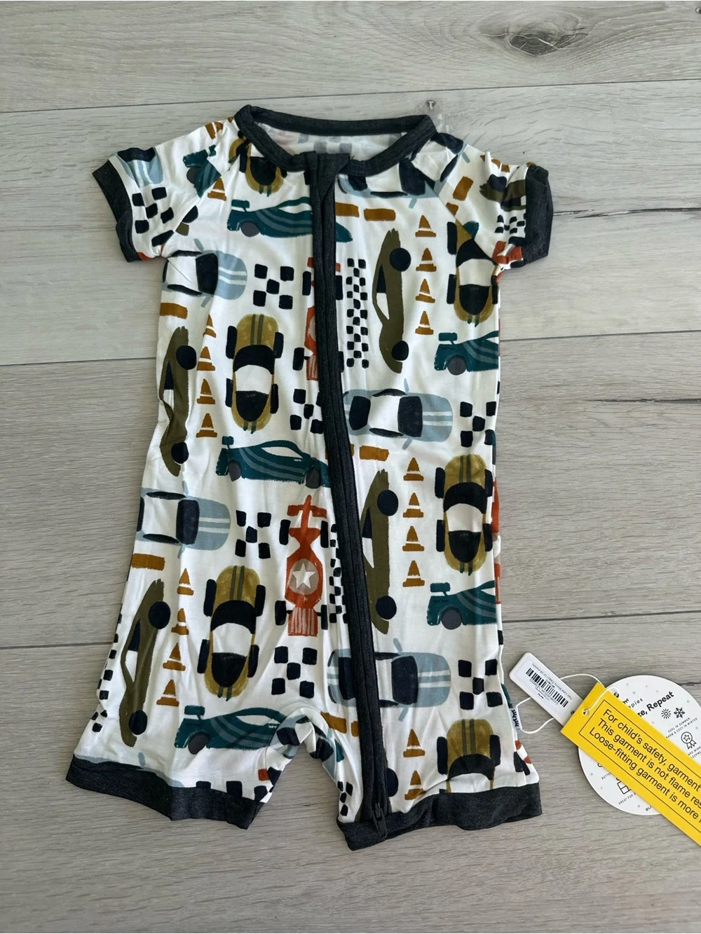 Little Sleepies Fast Lane Shorty Zippy White/Black 12-18 Month NWT IN PACKAGE